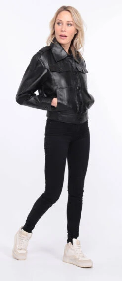 Blouson Cuir Femme Agneau Noir " EDEE "