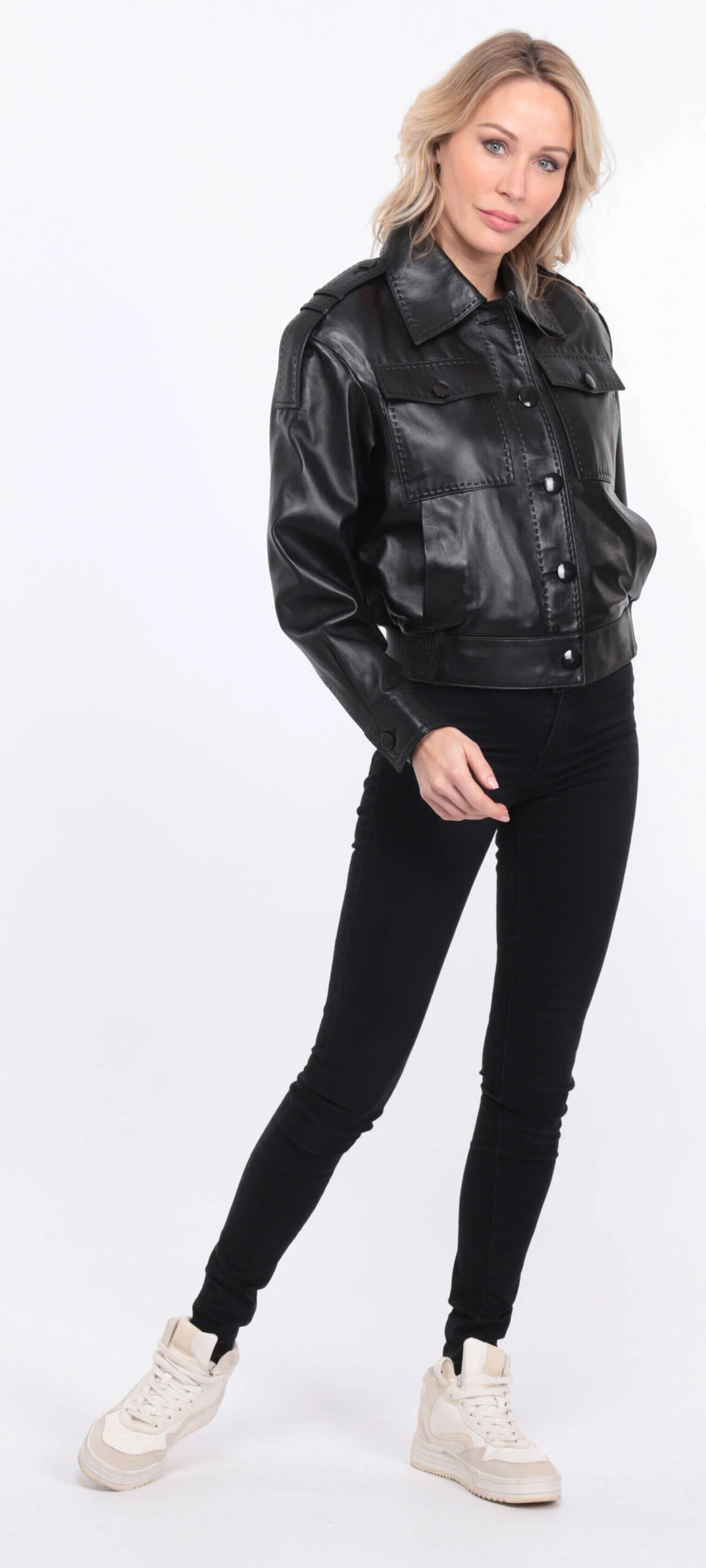 Blouson Cuir Femme Agneau Noir " EDEE " 5 Blouson Cuir Femme Agneau Noir " EDEE " – Image 5