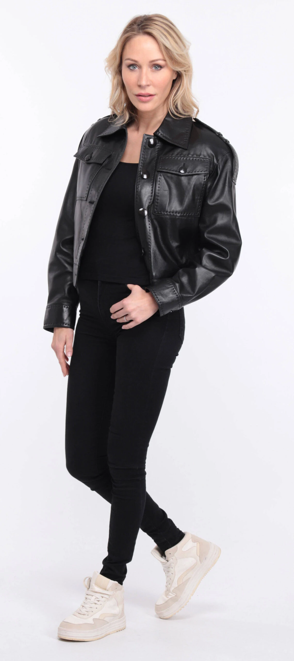 Blouson Cuir Femme Agneau Noir " EDEE " 4 Blouson Cuir Femme Agneau Noir " EDEE " – Image 4