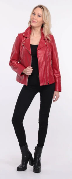 Blouson Cuir Femme Biker Rouge " ELISE " -Maroquinerie blouson cuir elsa rouge 10 054825500 1153 01072023 scaled