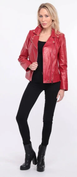 Blouson Cuir Femme Biker Rouge " ELISE " -Maroquinerie blouson cuir elsa rouge 12 017852000 1153 01072023 scaled