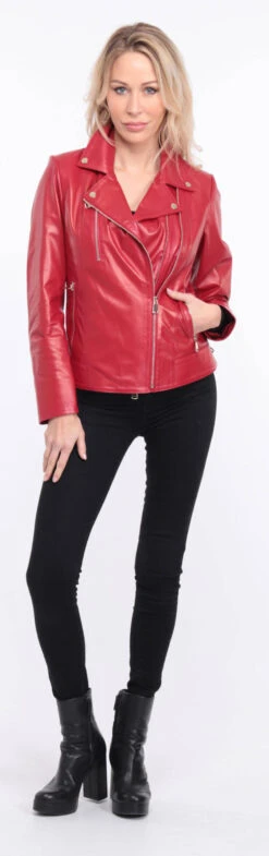 Blouson Cuir Femme Biker Rouge " ELISE " -Maroquinerie blouson cuir elsa rouge 16 017497900 1153 01072023 scaled