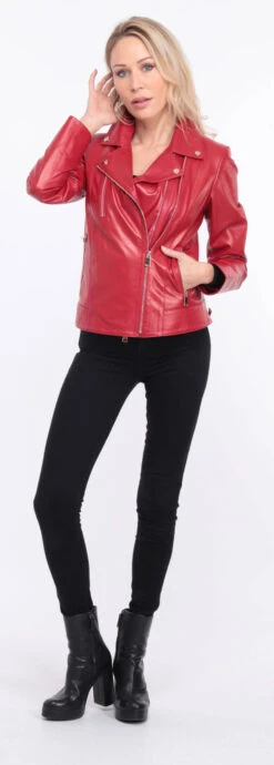 Blouson Cuir Femme Biker Rouge " ELISE " -Maroquinerie blouson cuir elsa rouge 1 019353100 1153 01072023 scaled