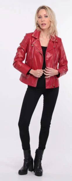 Blouson Cuir Femme Biker Rouge " ELISE " -Maroquinerie blouson cuir elsa rouge 6 084758100 1153 01072023 scaled