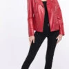 Blouson Cuir Femme Biker Rouge " ELISE "