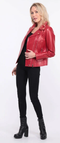 Blouson Cuir Femme Biker Rouge " ELISE " -Maroquinerie blouson cuir elsa rouge 9 087762500 1153 01072023 scaled