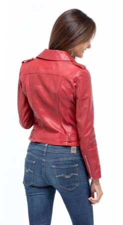 Blouson Cuir Femme Biker Rouge " POPPY " -Maroquinerie blouson cuir feme agneau rouge daytona 101080 style perfecto rock tendance mannequin 1 076195000 1120 02102018