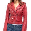 Blouson Cuir Femme Biker Rouge " POPPY "