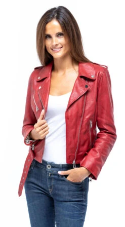 Blouson Cuir Femme Biker Rouge " POPPY " -Maroquinerie blouson cuir feme agneau rouge daytona 101080 style perfecto rock tendance mannequin 6 017815000 1120 02102018