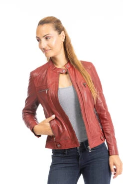 Blouson Cuir Femme Rouge " SILENE " -Maroquinerie blouson cuir femme 100104 10 038202200 1657 26092023