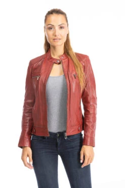 Blouson Cuir Femme Rouge " SILENE " -Maroquinerie blouson cuir femme 100104 11 098865000 1657 26092023
