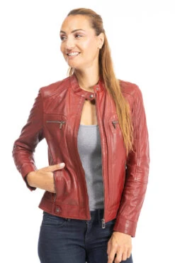 Blouson Cuir Femme Rouge " SILENE " -Maroquinerie blouson cuir femme 100104 9 041789600 1657 26092023