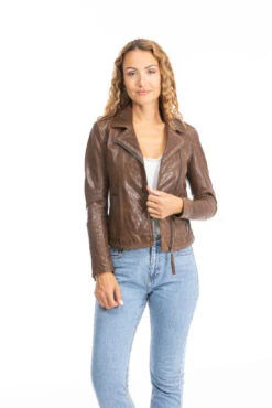 Blouson Cuir Femme Biker Dark Cognac " 101461 " -Maroquinerie blouson cuir femme 101461 cognac 1 006967600 1658 26092023