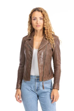 Blouson Cuir Femme Biker Dark Cognac " 101461 " -Maroquinerie blouson cuir femme 101461 cognac 2 064857000 1658 26092023