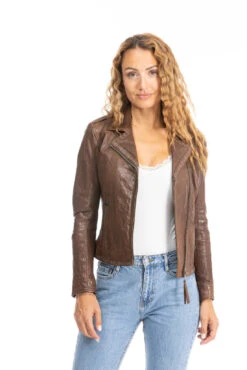 Blouson Cuir Femme Biker Dark Cognac " 101461 " -Maroquinerie blouson cuir femme 101461 cognac 4 084465700 1658 26092023