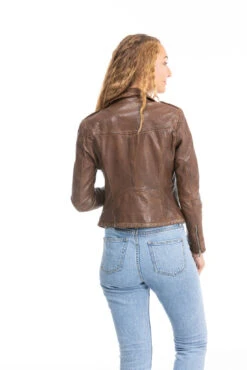 Blouson Cuir Femme Biker Dark Cognac " 101461 "