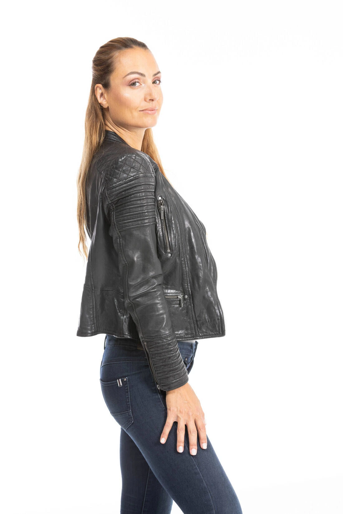 Blouson Cuir Femme Noir " 102081 " 7 Blouson Cuir Femme Noir " 102081 " – Image 7