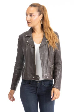 Blouson Cuir Femme Biker Agneau Red Brown "PANILA" -Maroquinerie blouson cuir femme 102100 12 059992400 1003 28092023