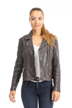 Blouson Cuir Femme Biker Agneau Red Brown "PANILA" -Maroquinerie blouson cuir femme 102100 13 019286300 1003 28092023