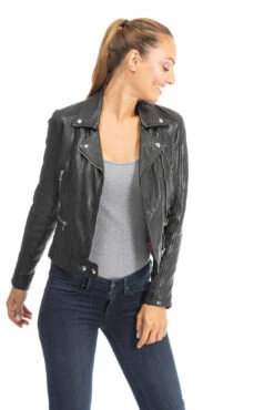 Blouson Cuir Femme Biker Agneau Noir "PANILA" 13 Blouson Cuir Femme Biker Agneau Noir "PANILA" -Maroquinerie blouson cuir femme 102100 5 077920200 1003 28092023