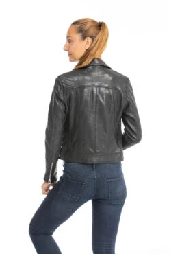 Blouson Cuir Femme Biker Agneau Noir "PANILA"