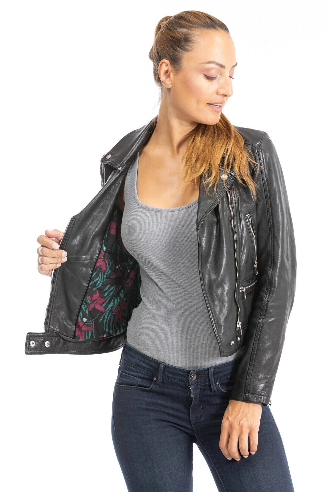 Blouson Cuir Femme Biker Agneau Noir "PANILA" 2 Blouson Cuir Femme Biker Agneau Noir "PANILA" – Image 2