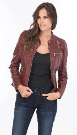Blouson Cuir Femme New Rouge "JODY" -Maroquinerie blouson cuir femme agneau rouge 101122 style motard 7 053230200 1538 24092020