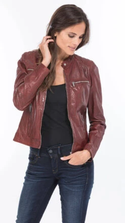 Blouson Cuir Femme New Rouge "JODY" -Maroquinerie blouson cuir femme agneau rouge 101122 style motard 8 064779000 1538 24092020