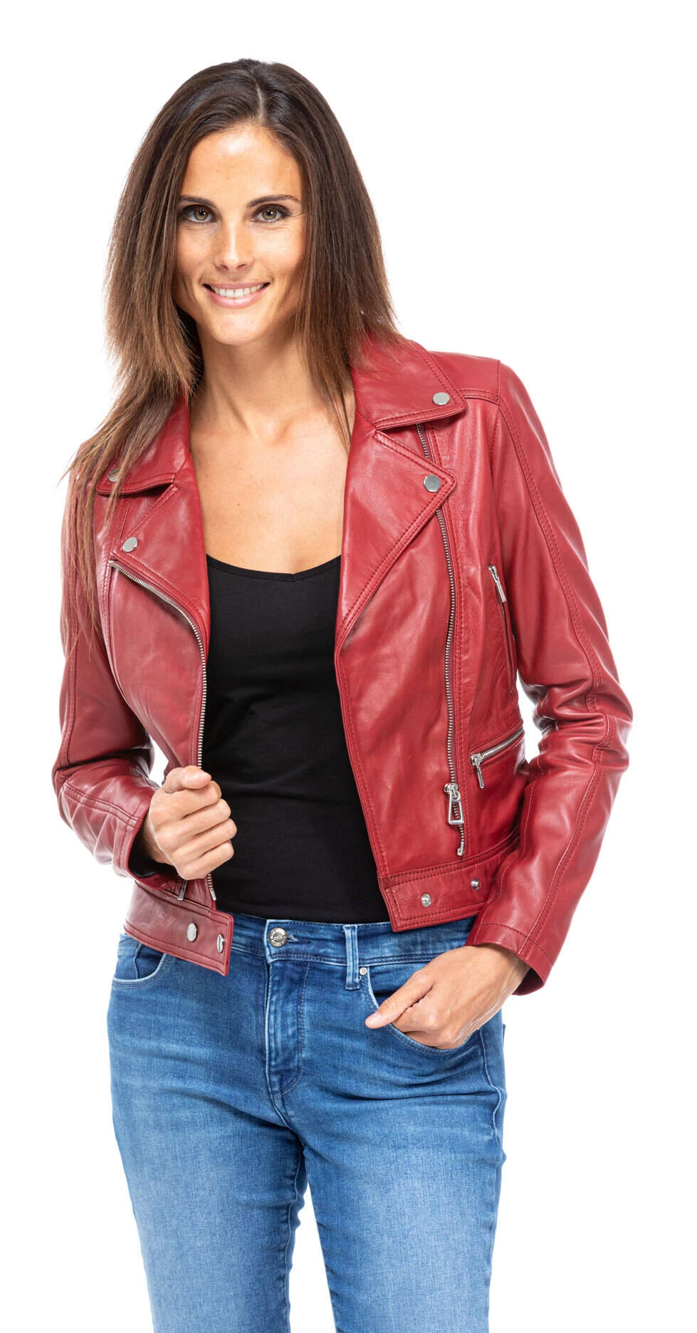 Blouson Cuir Femme Biker Rouge "PANEMA" 6 Blouson Cuir Femme Biker Rouge "PANEMA" – Image 6