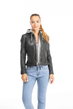 GIPSY Blouson Cuir Femme Agneau Noir à Capuche " ANNI " -Maroquinerie blouson cuir femme noir anni 1 054446500 1447 26092023