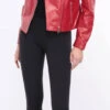 Blouson Biker Agneau Rouge Femme " LYNE "