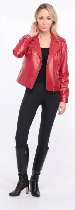 Blouson Biker Agneau Rouge Femme " LYNE " -Maroquinerie blouson cuir femme rouge lyna 16 073505600 1406 01072023 scaled