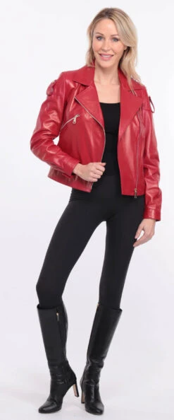 Blouson Biker Agneau Rouge Femme " LYNE " -Maroquinerie blouson cuir femme rouge lyna 1 066725400 1406 01072023 scaled