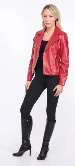 Blouson Biker Agneau Rouge Femme " LYNE " -Maroquinerie blouson cuir femme rouge lyna 2 058378900 1406 01072023 scaled