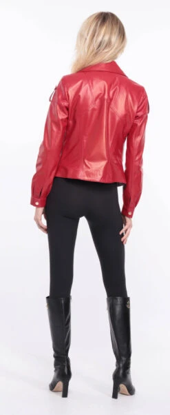 Blouson Biker Agneau Rouge Femme " LYNE " -Maroquinerie blouson cuir femme rouge lyna 4 014473400 1406 01072023 scaled