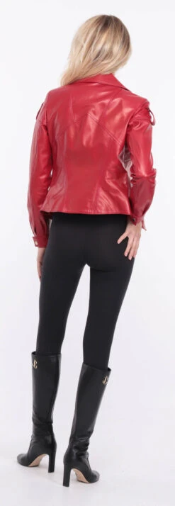 Blouson Biker Agneau Rouge Femme " LYNE " -Maroquinerie blouson cuir femme rouge lyna 5 003562100 1406 01072023 scaled