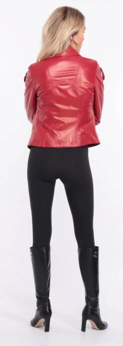 Blouson Biker Agneau Rouge Femme " LYNE " -Maroquinerie blouson cuir femme rouge lyna 6 077393800 1406 01072023 scaled