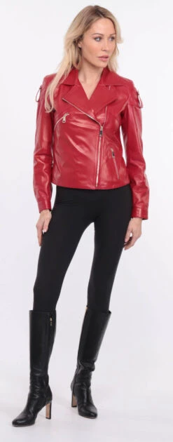 Blouson Biker Agneau Rouge Femme " LYNE " -Maroquinerie blouson cuir femme rouge lyna 8 089194500 1406 01072023 scaled