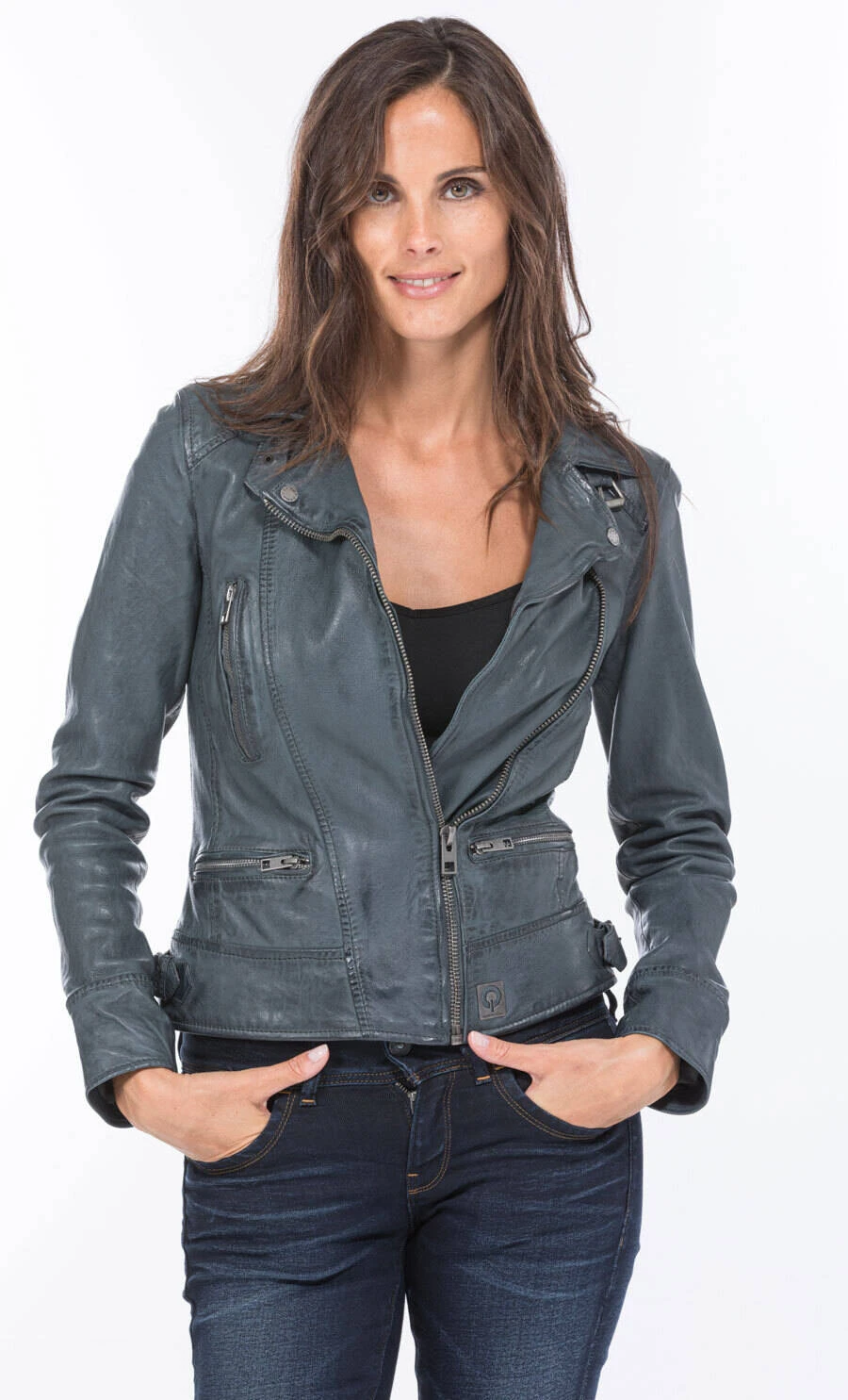 Blouson Cuir Femme Petrole Oakwood Style Biker "62065" – Image 6