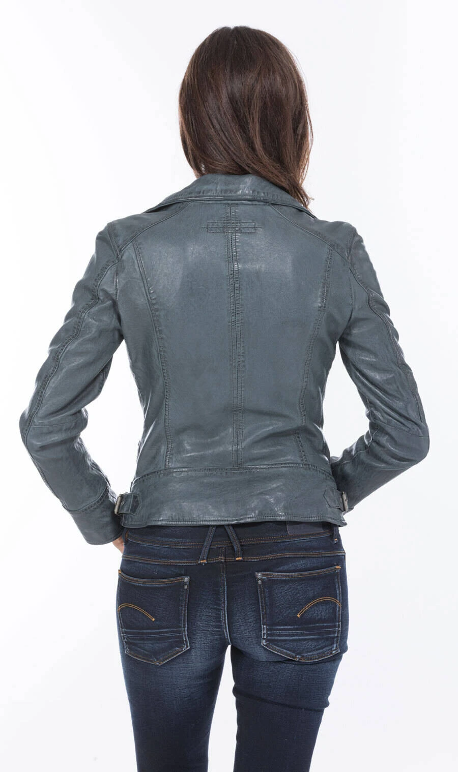 Blouson Cuir Femme Petrole Oakwood Style Biker "62065" – Image 2