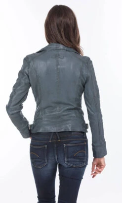 Blouson Cuir Femme Petrole Oakwood Style Biker "62065" -Maroquinerie blouson cuir femme style perfecto agneau petrole 62065 4 071179300 1447 24092020