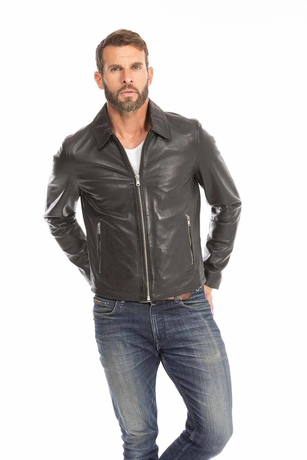 Blouson Cuir Homme Noir " 102496 " 2 Blouson Cuir Homme Noir " 102496 " – Image 2