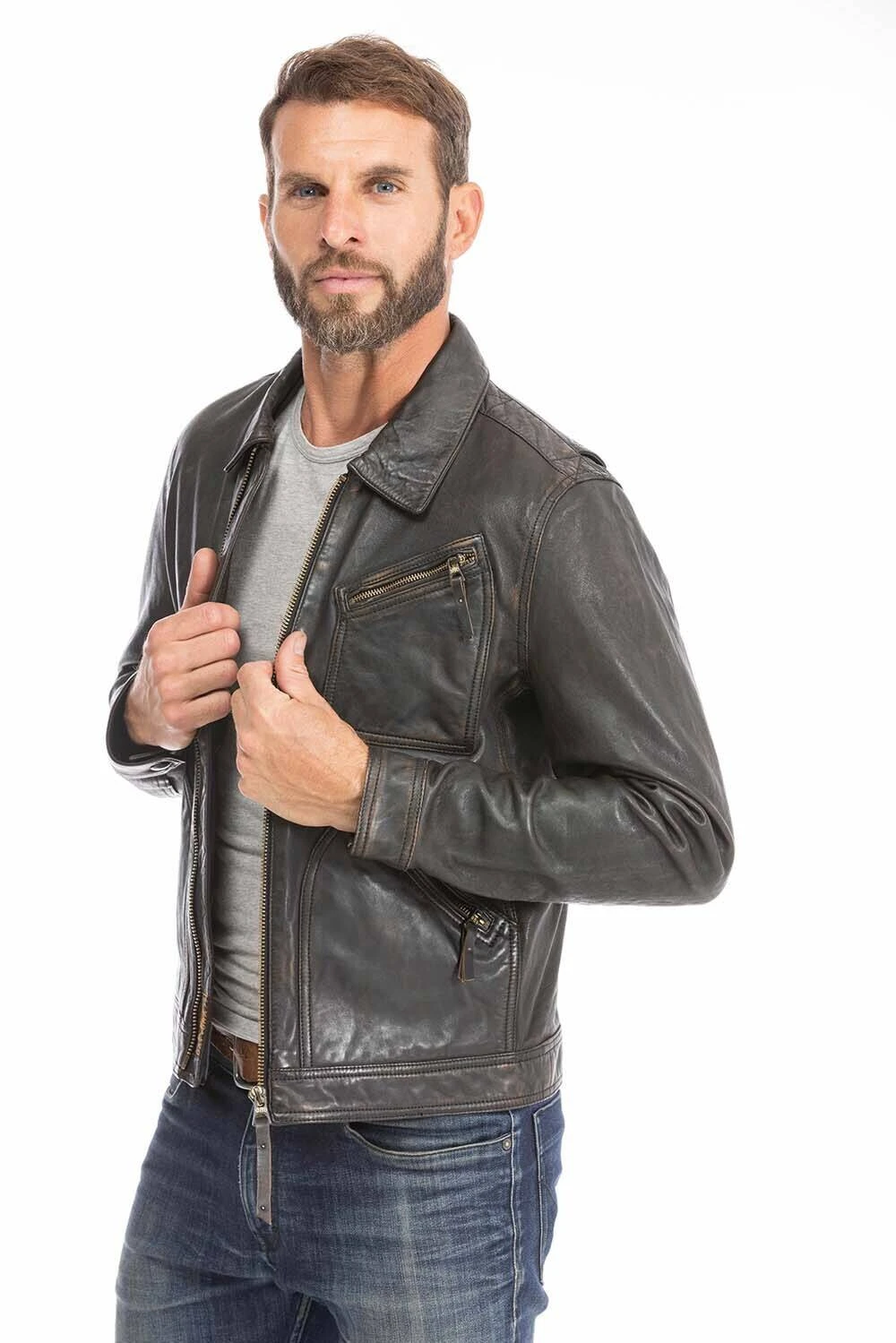 Blouson Cuir Homme Agneau Noir Vieilli " 102564 " 5 Blouson Cuir Homme Agneau Noir Vieilli " 102564 " – Image 5