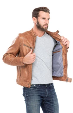 Blouson Cuir Homme Agneau Lavé Cognac Style Motard Sport Tendance " 100233 " -Maroquinerie blouson cuir homme agneau cognac 100233 style motard 9 028311600 1458 01102019