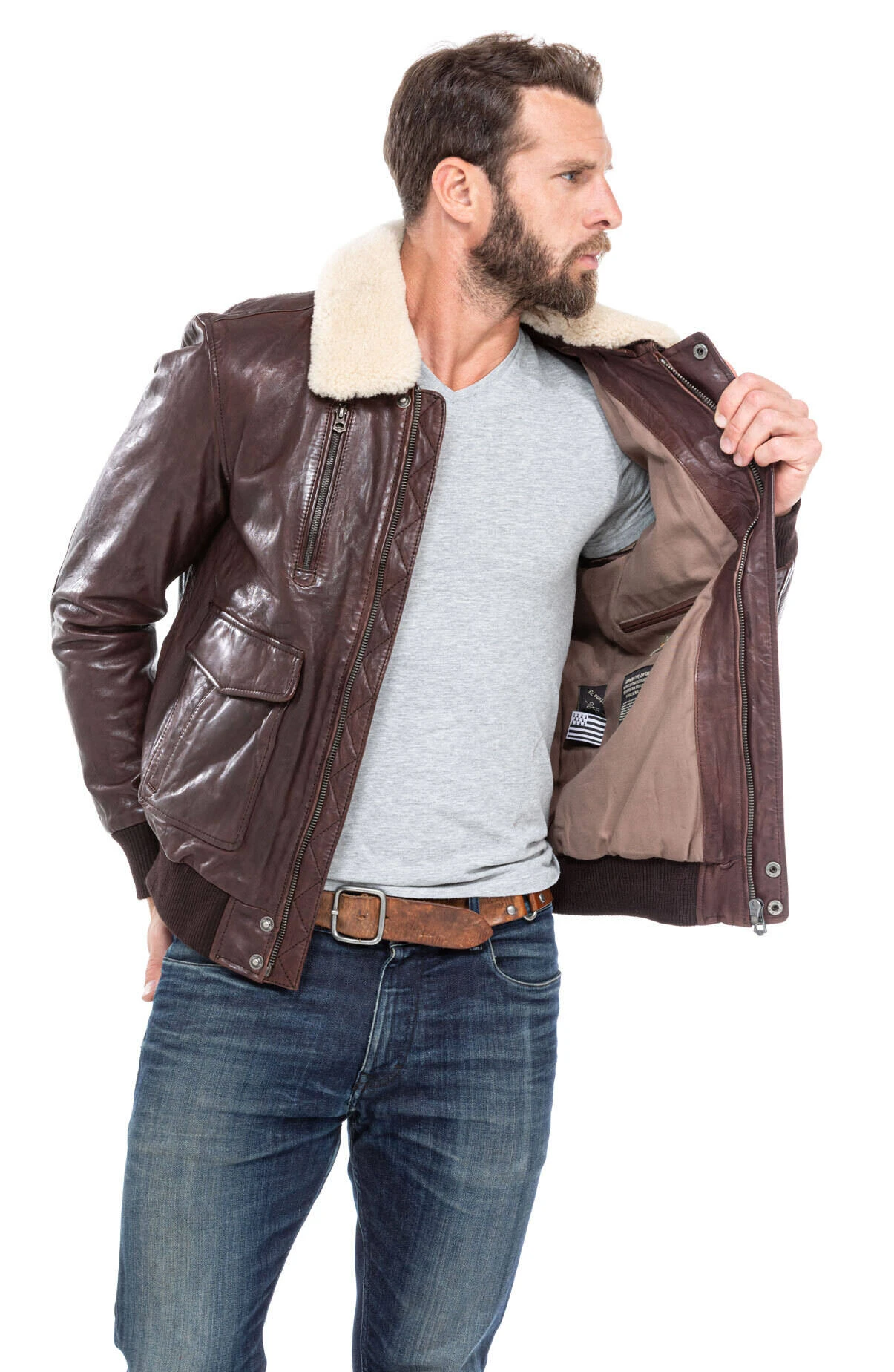 Blouson Cuir Homme Marron Style Aviateur " RAFAL " – Image 10