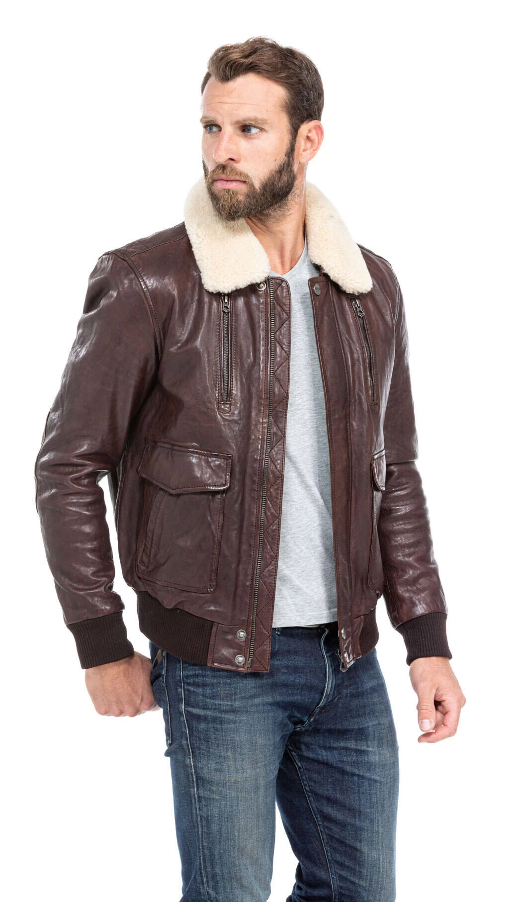 Blouson Cuir Homme Marron Style Aviateur " RAFAL " – Image 5