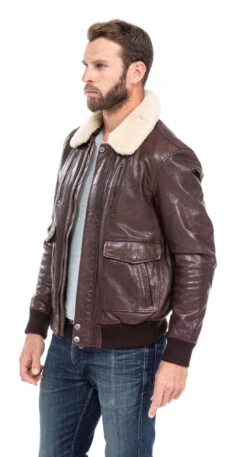 Blouson Cuir Homme Marron Style Aviateur " RAFAL " -Maroquinerie blouson cuir homme agneau marron fonce pilote 100756 col fourrure 5 042953400 1632 01102019