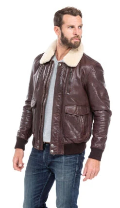 Blouson Cuir Homme Marron Style Aviateur " RAFAL " -Maroquinerie blouson cuir homme agneau marron fonce pilote 100756 col fourrure 6 011570700 1632 01102019