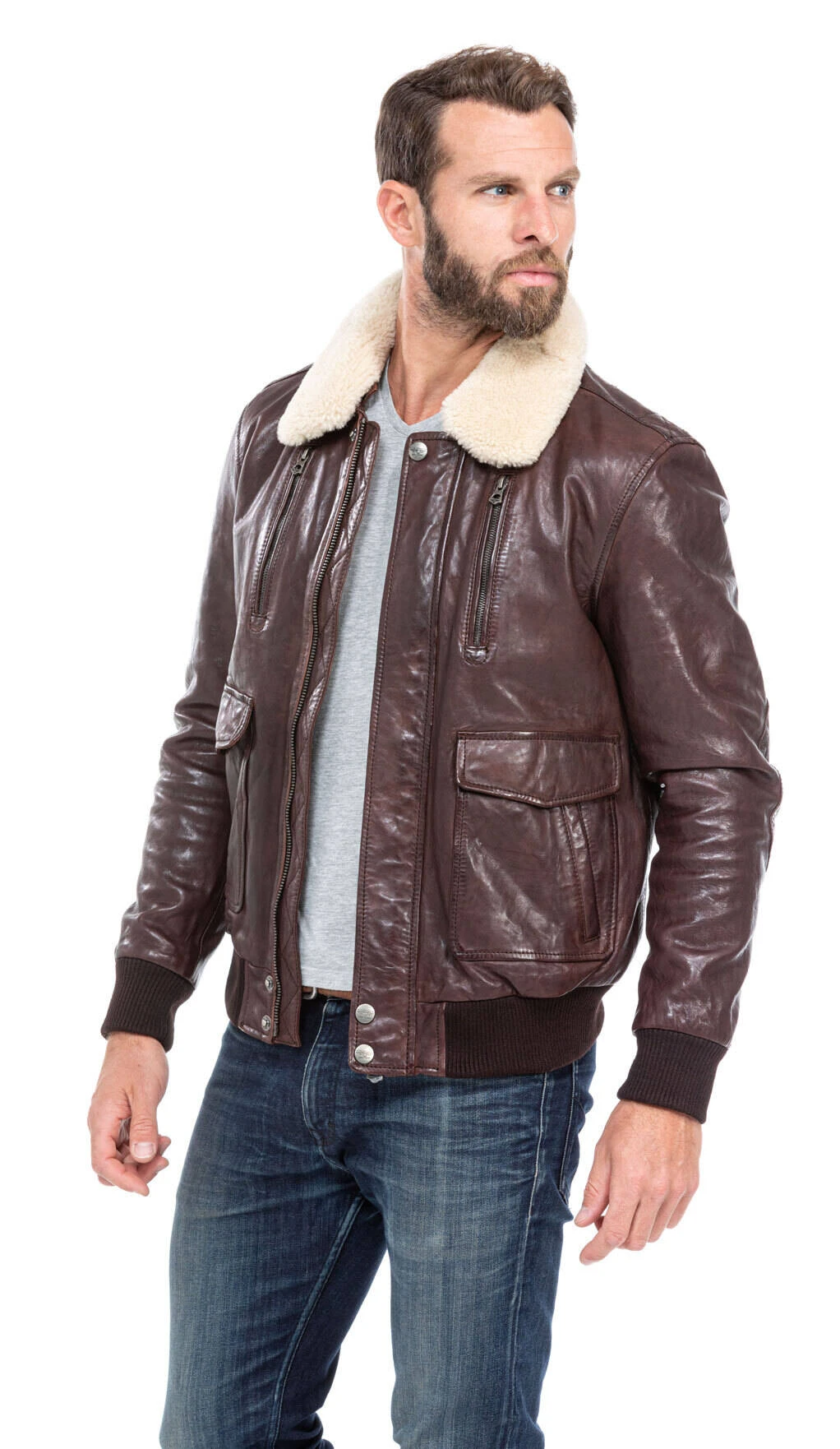 Blouson Cuir Homme Marron Style Aviateur " RAFAL " – Image 6