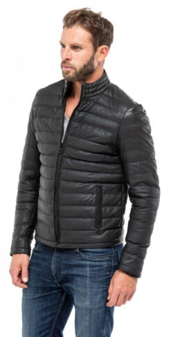 Blouson Cuir Homme Noir Style Doudoune " TRAVIS "